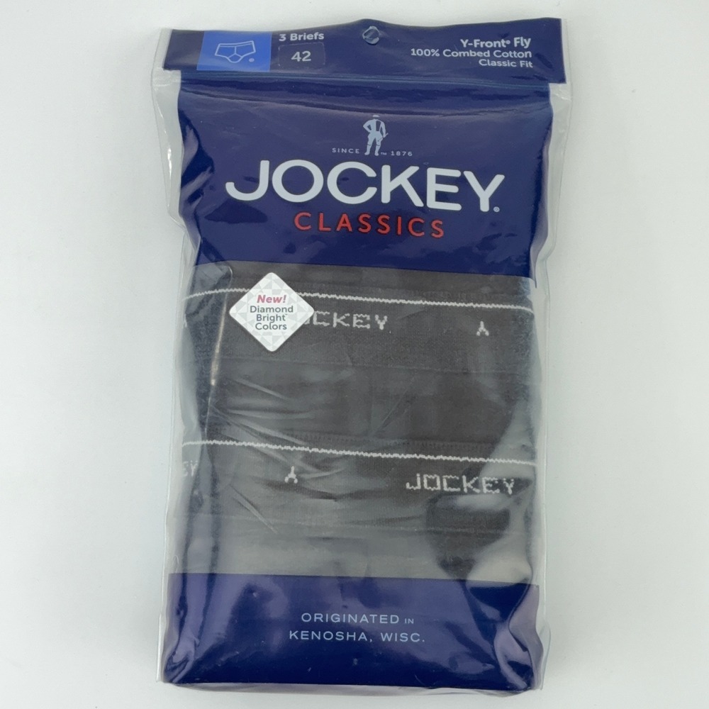 Jockey Classics 3 Pack Briefs Mens 42 Gray Y-Front Fly 100% Combed Cotton New